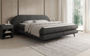 Box spring bed Marisol with oval headboard in bouclé