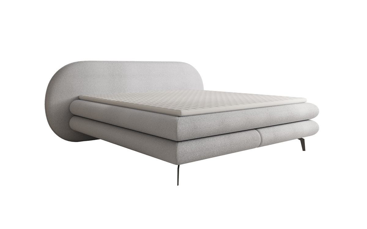 Box spring bed Marisol with oval headboard in bouclé