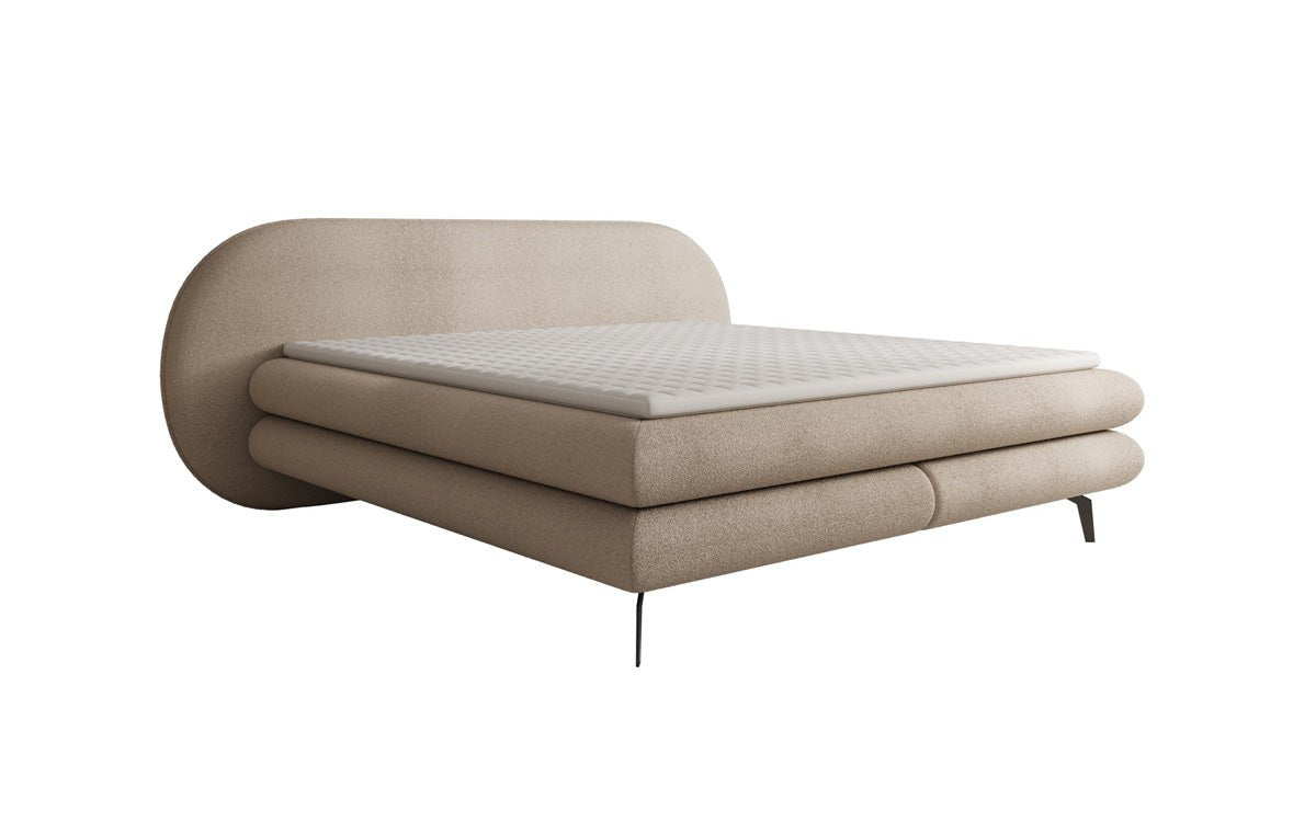 Box spring bed Marisol with oval headboard in bouclé