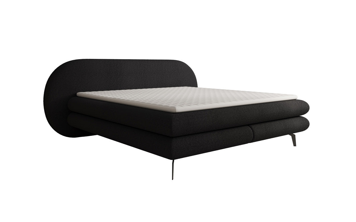 Box spring bed Marisol with oval headboard in bouclé