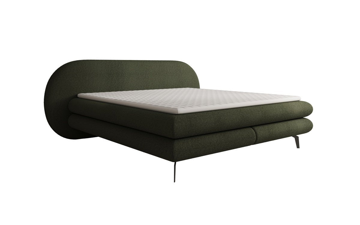 Box spring bed Marisol with oval headboard in bouclé