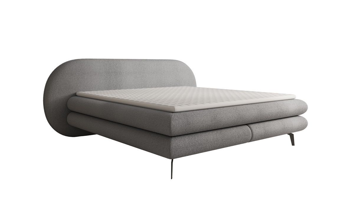 Box spring bed Marisol with oval headboard in bouclé