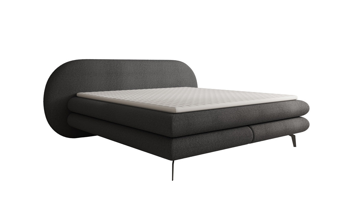 Box spring bed Marisol with oval headboard in bouclé