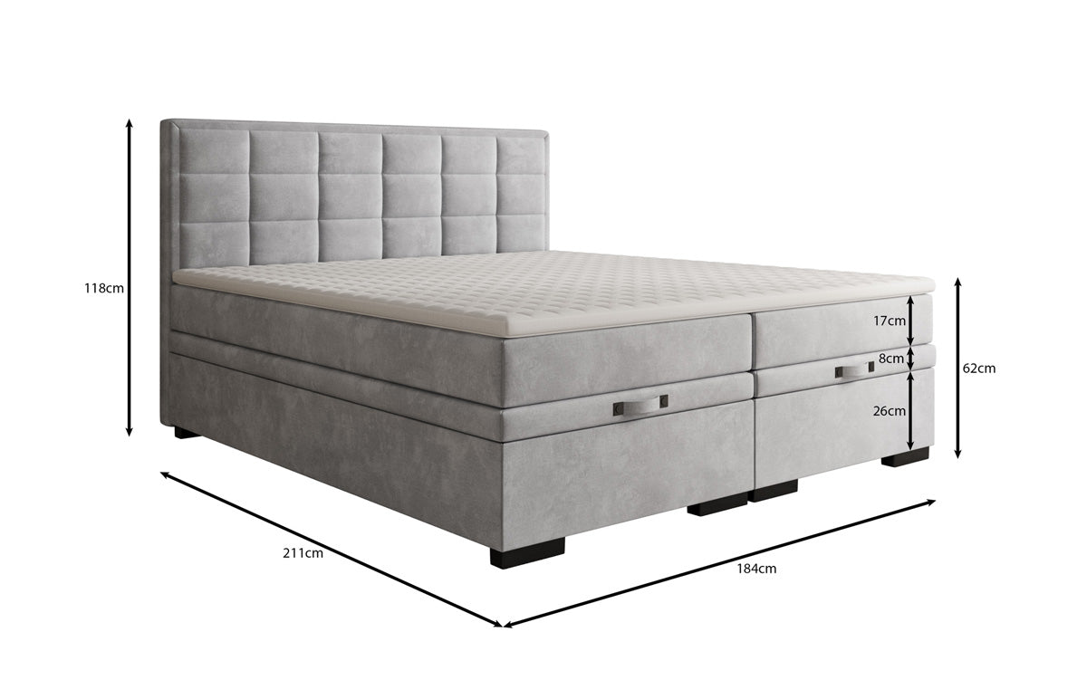 Box spring bed Alessia with storage in velvet