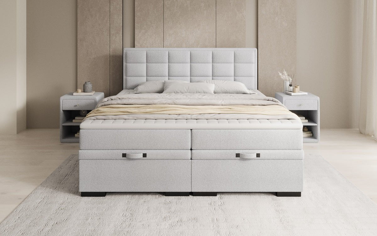 Box spring bed Alessia with storage in teddy bouclé