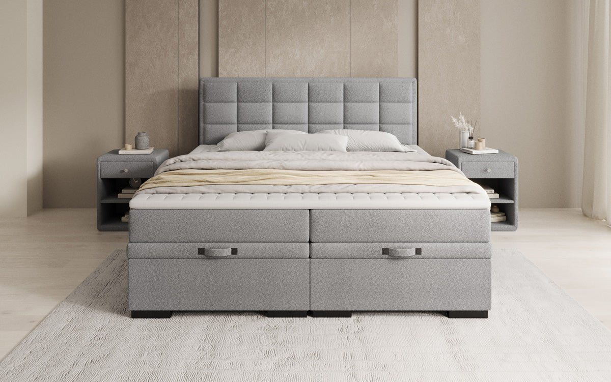 Box spring bed Alessia with storage in teddy bouclé