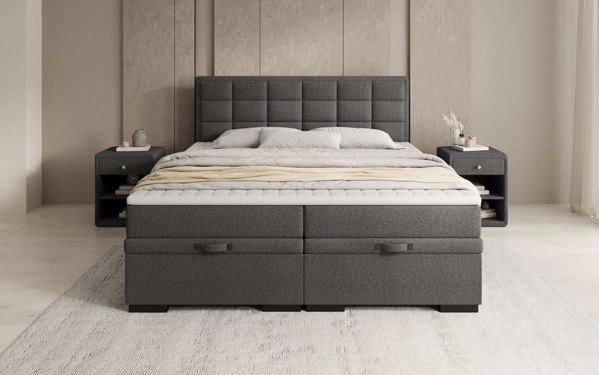 Box spring bed Alessia with storage in teddy bouclé