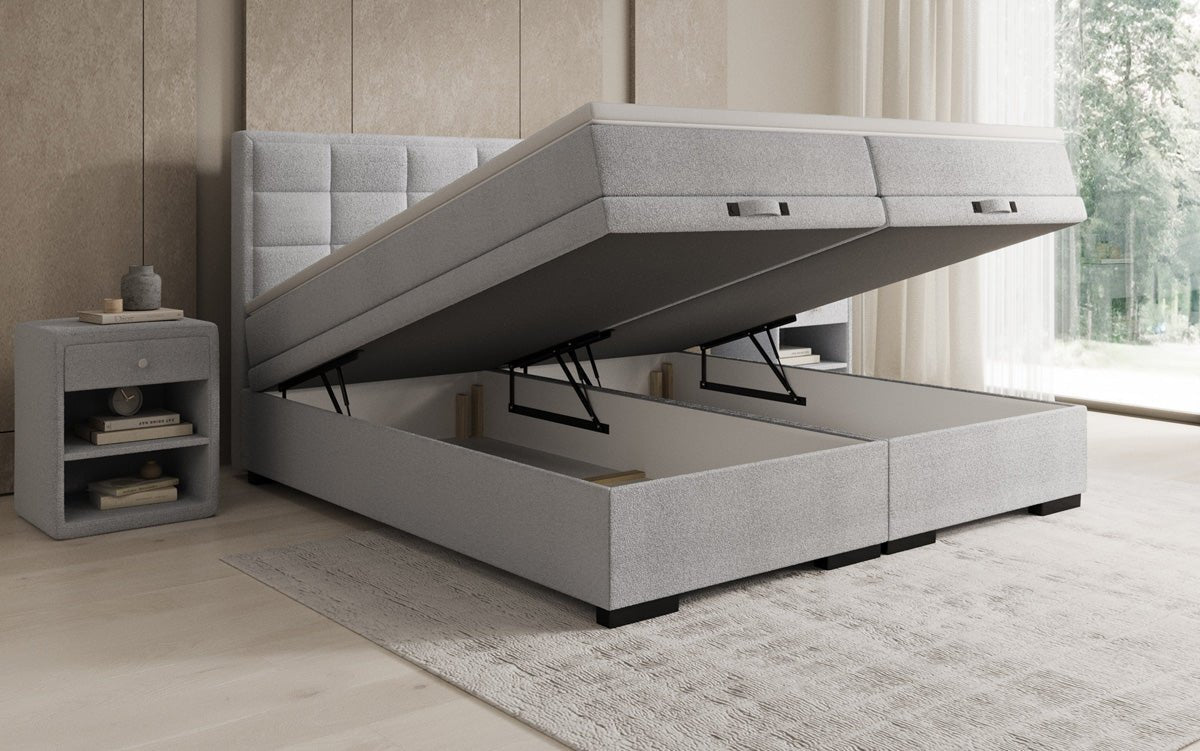 Box spring bed Alessia with storage in teddy bouclé