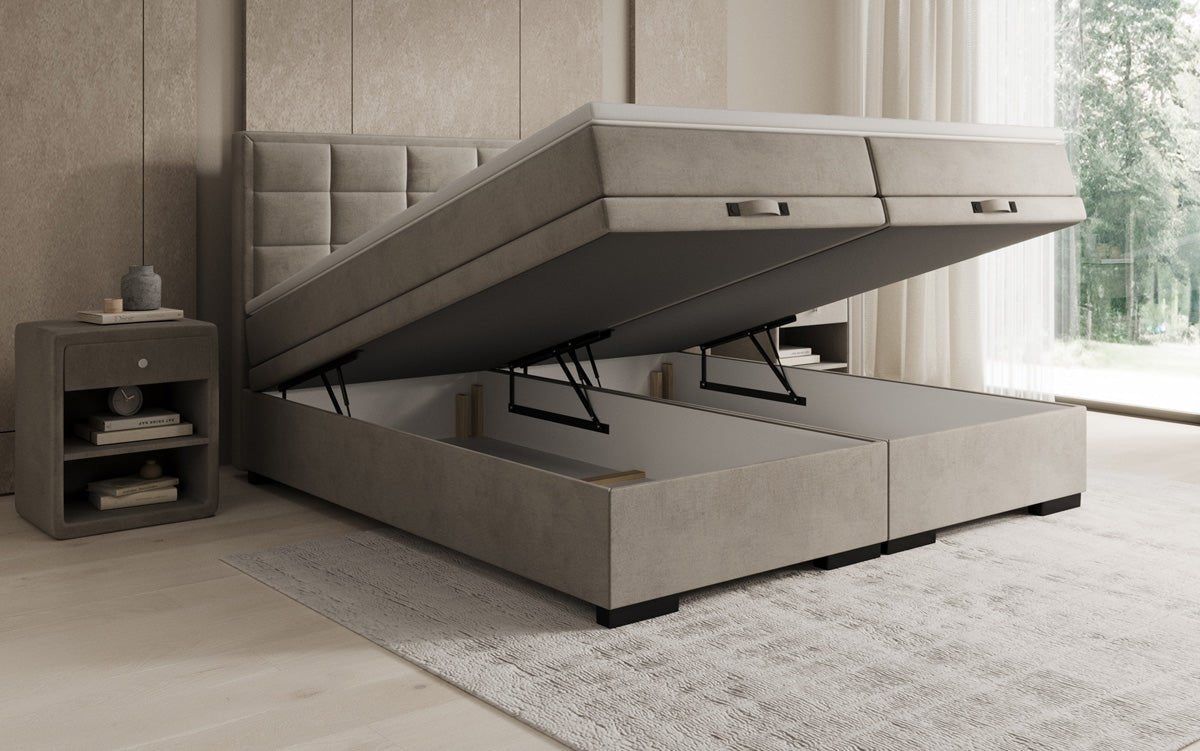 Box spring bed Alessia with storage in velvet