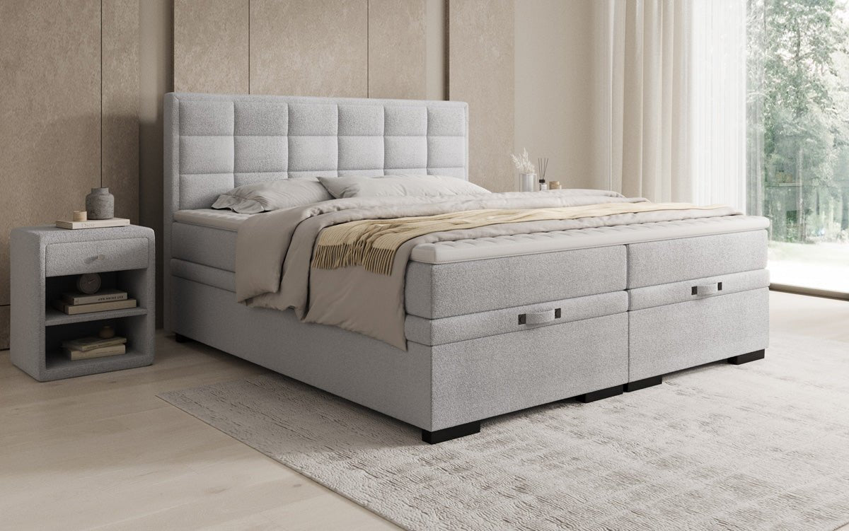 Box spring bed Alessia with storage in teddy bouclé