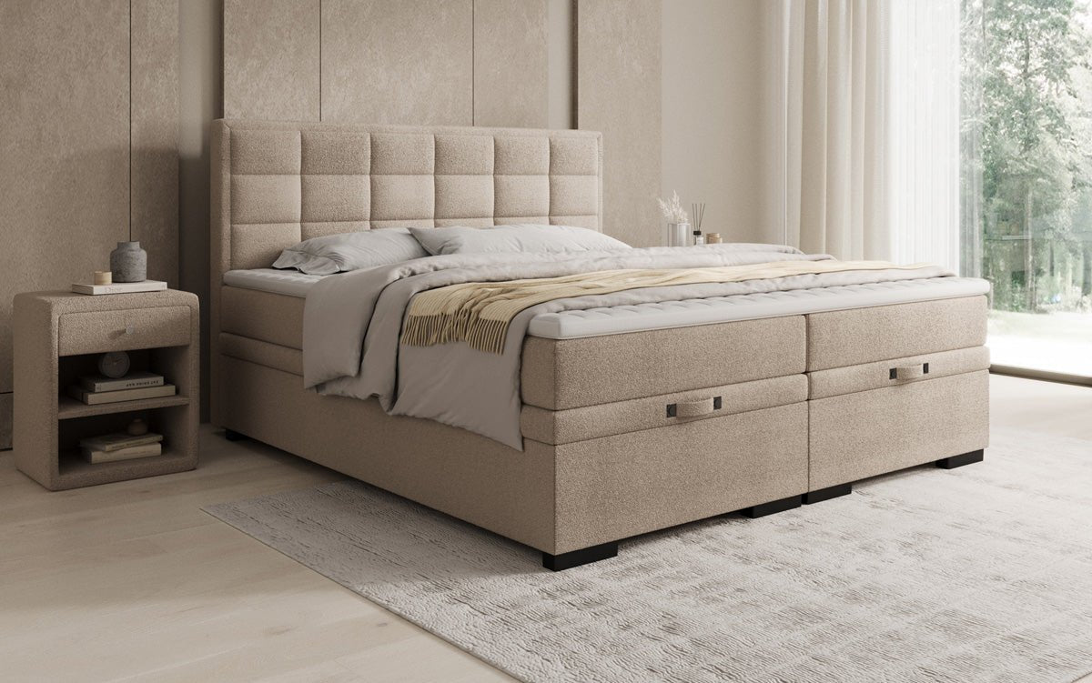 Box spring bed Alessia with storage in teddy bouclé