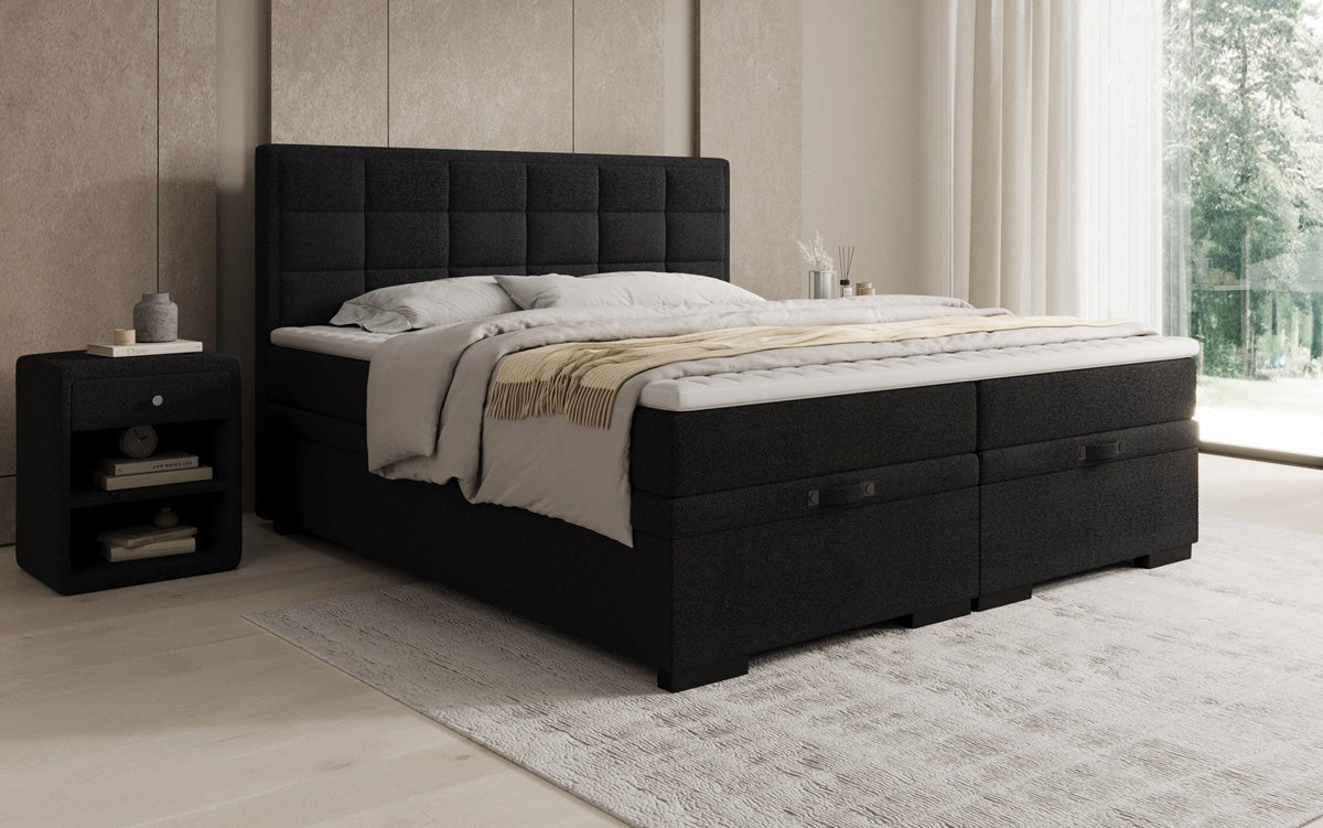 Box spring bed Alessia with storage in teddy bouclé