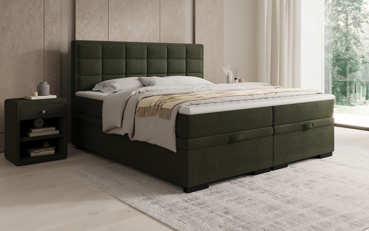 Box spring bed Alessia with storage in teddy bouclé