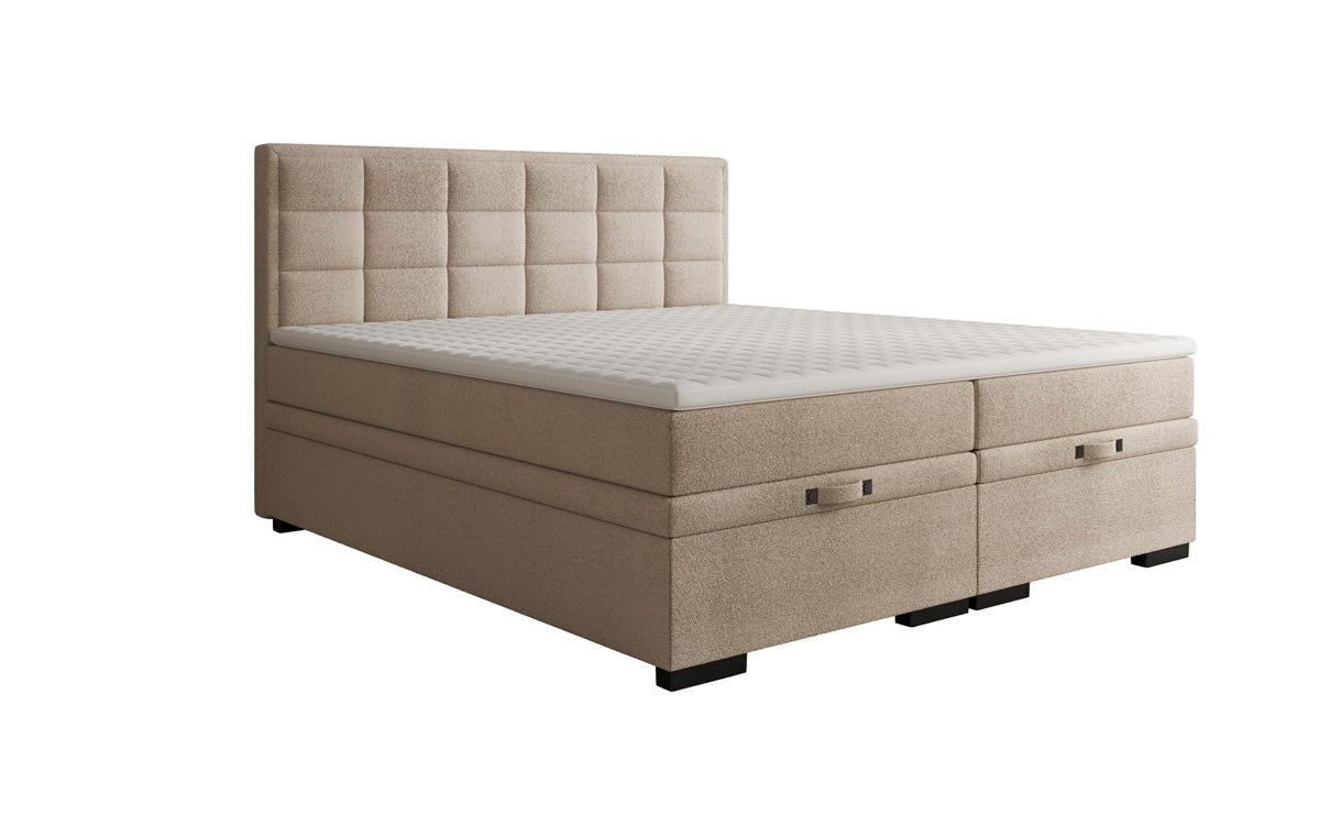 Box spring bed Alessia with storage in teddy bouclé
