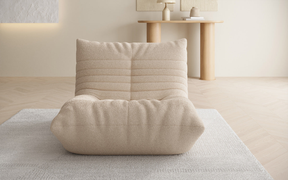 Designer sofa armchair Calmo in teddy bouclé