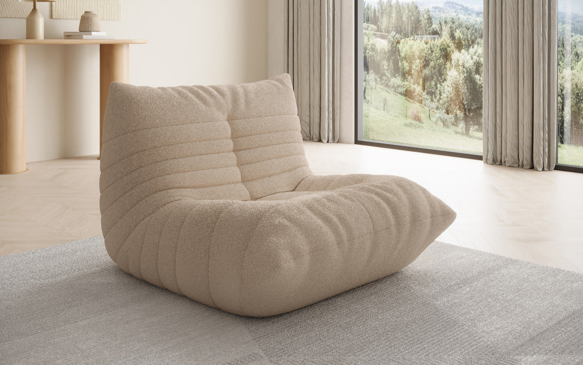 Designer sofa armchair Calmo in teddy bouclé