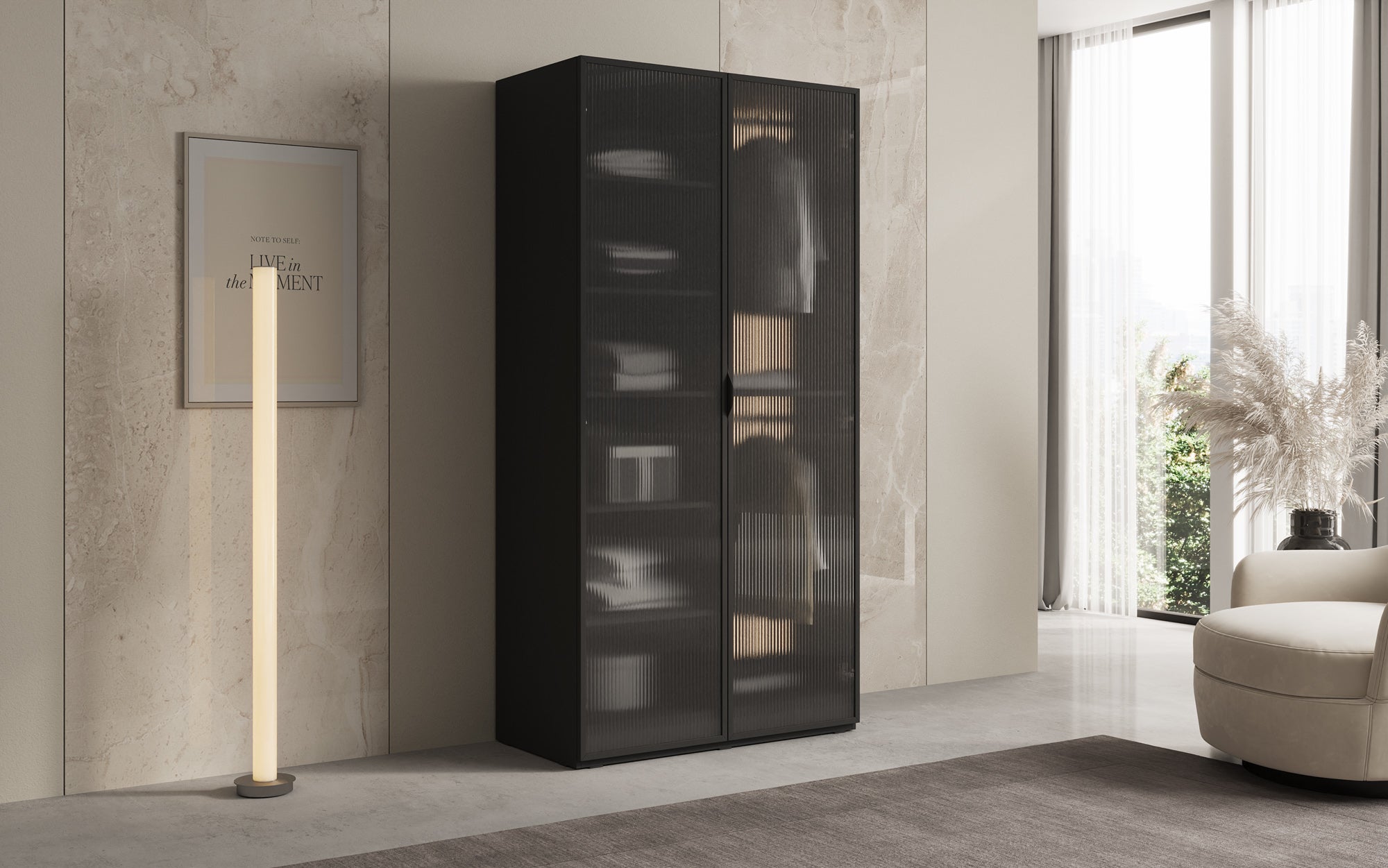 Modulo Arda – Designer wardrobe with ribbed glass front