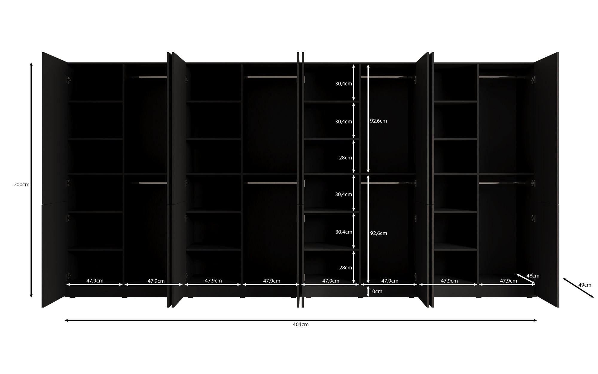 Modulo Faro XL – Four-module design wardrobe with structured MDF front