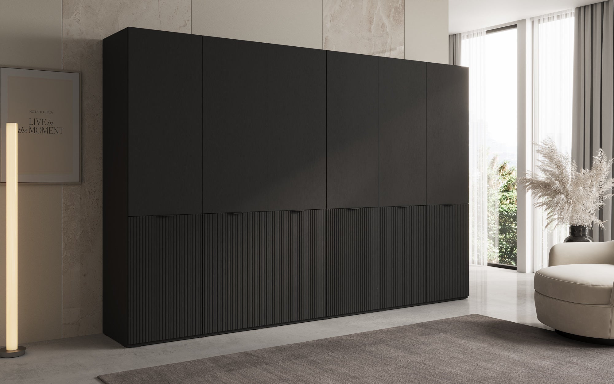 Module Headlight – Three-module design wardrobe with structured MDF front