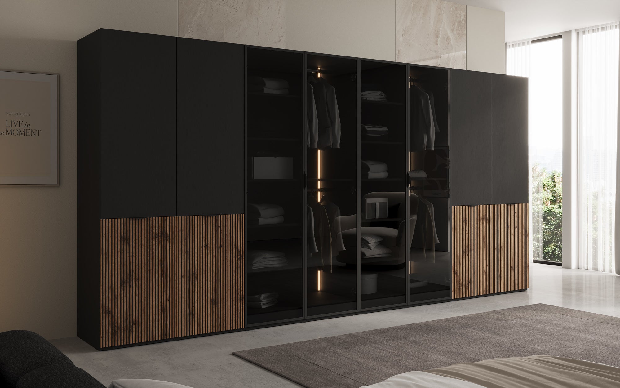 Modulo Arven XL – Four-module design wardrobe with wood and glass front