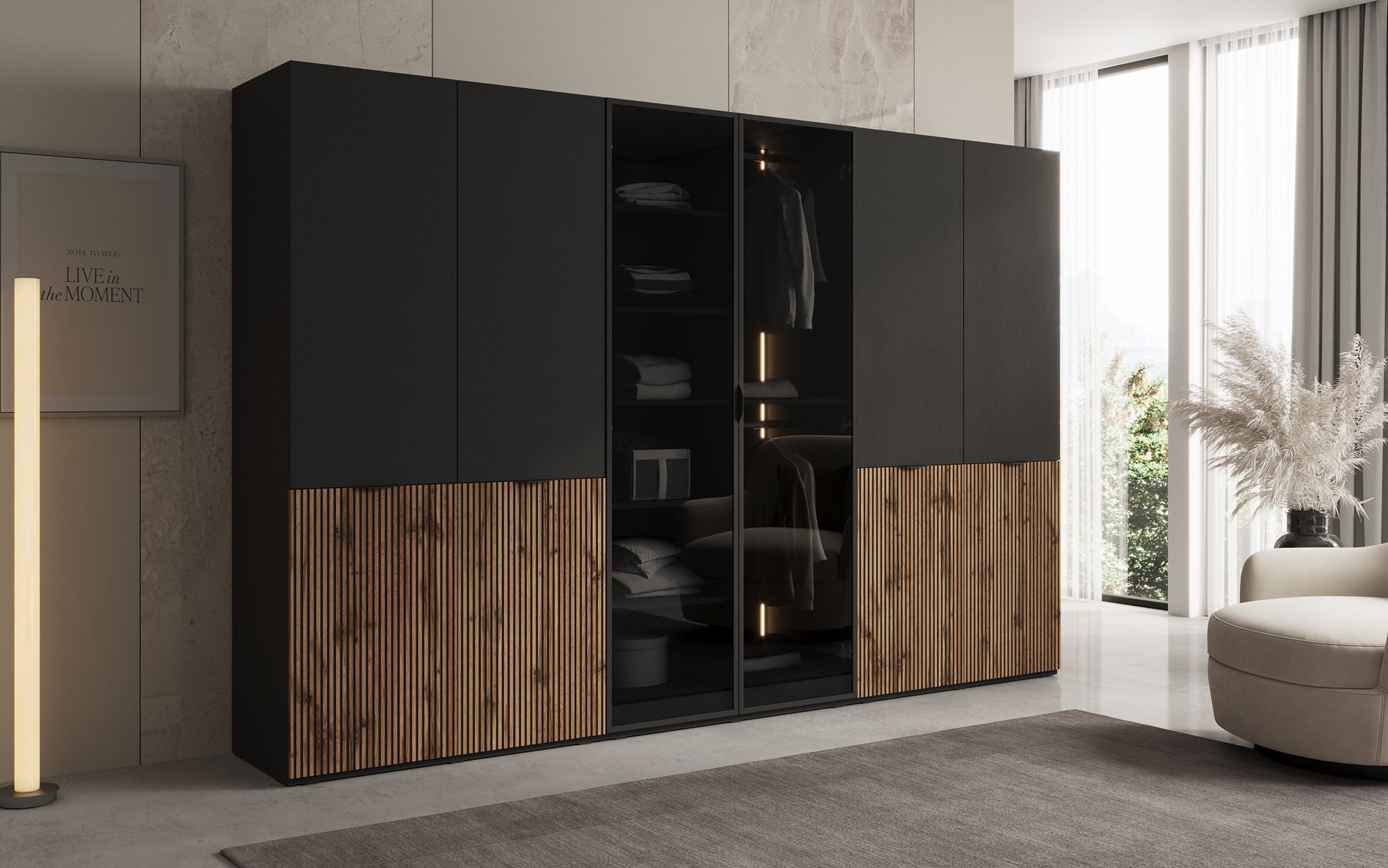 Modulo Arven – Three-module design wardrobe with wood and glass front