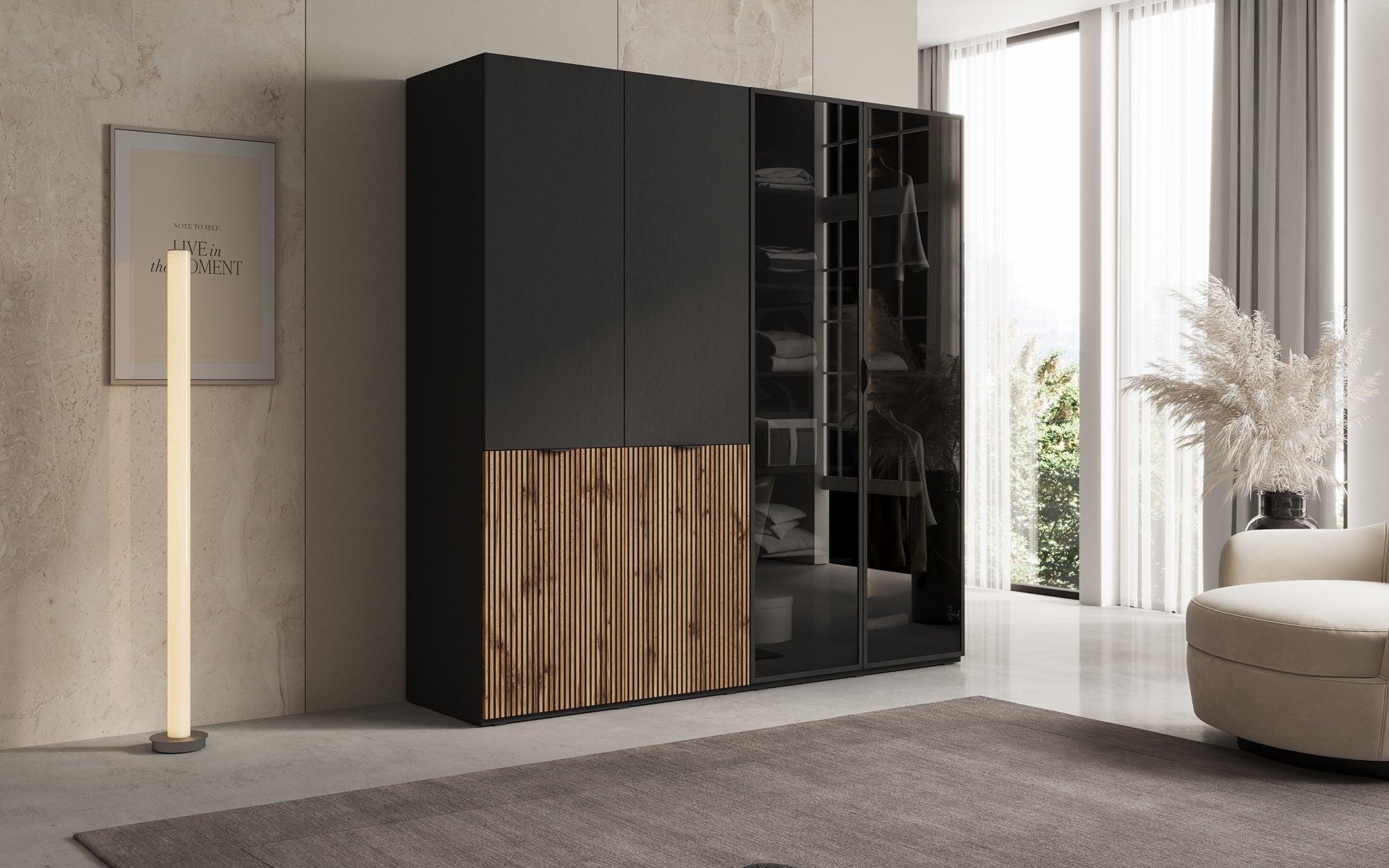 Modulo Varen – Two-module design wardrobe with wood and glass front