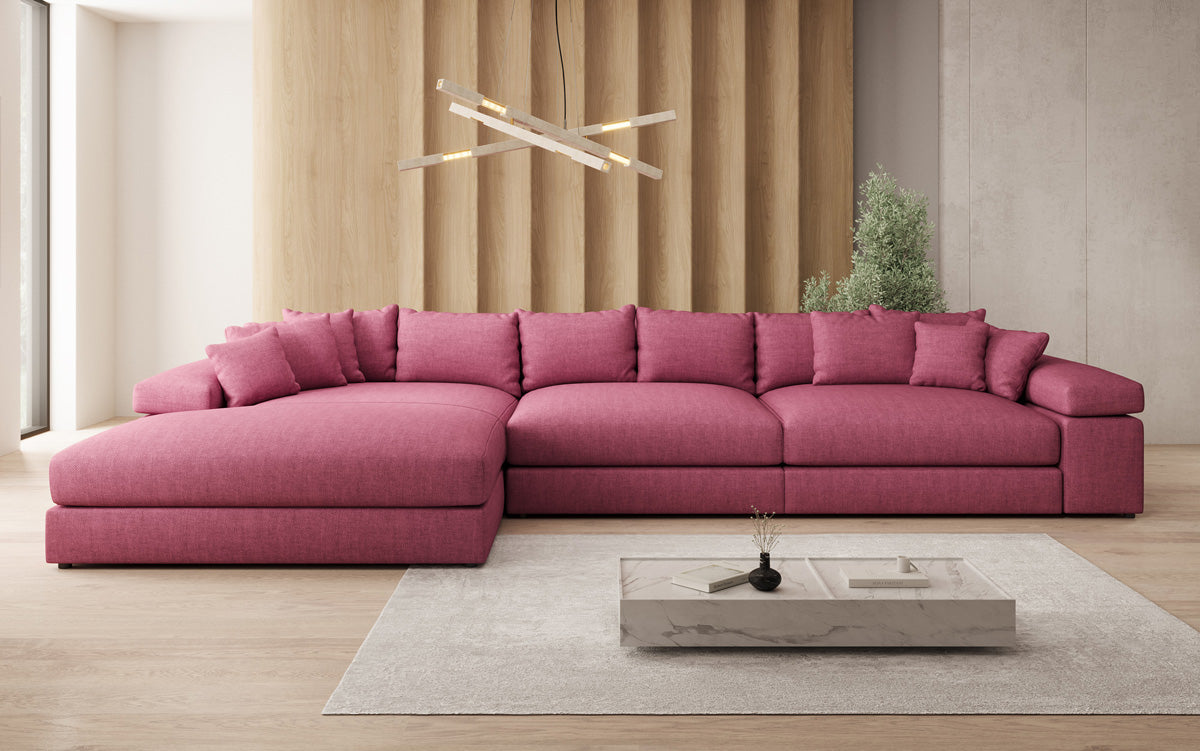 Designer corner sofa Bernardo Maxi with wide ottoman in linen look
