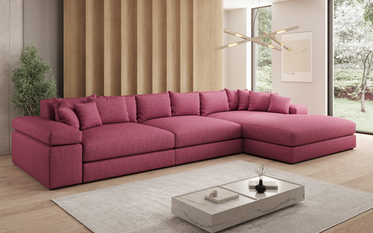 Designer corner sofa Bernardo Maxi with wide ottoman in linen look