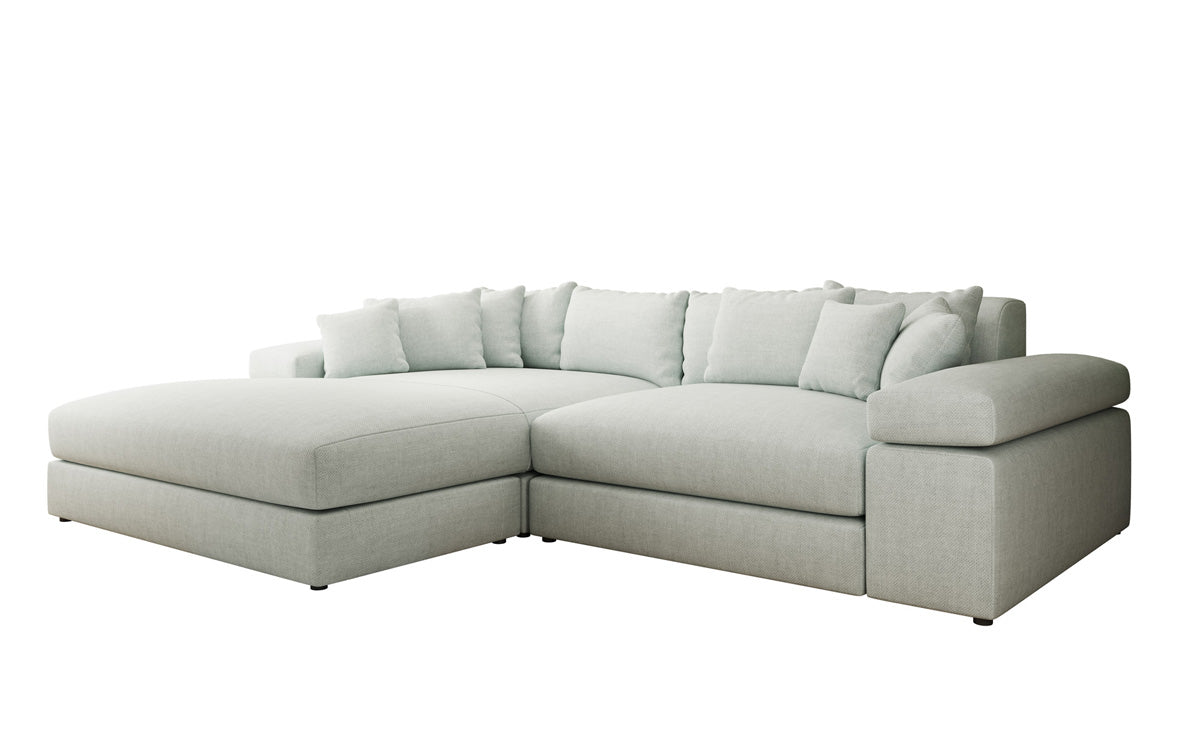 Designer corner sofa Bernardo with wide ottoman in linen look
