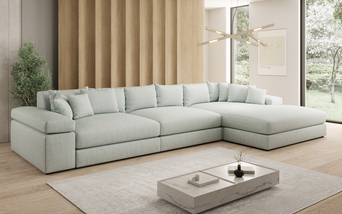 Designer corner sofa Bernardo Maxi with wide ottoman in linen look