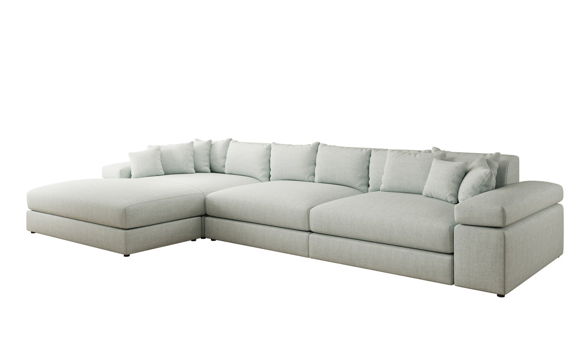 Designer corner sofa Bernardo Maxi with wide ottoman in linen look