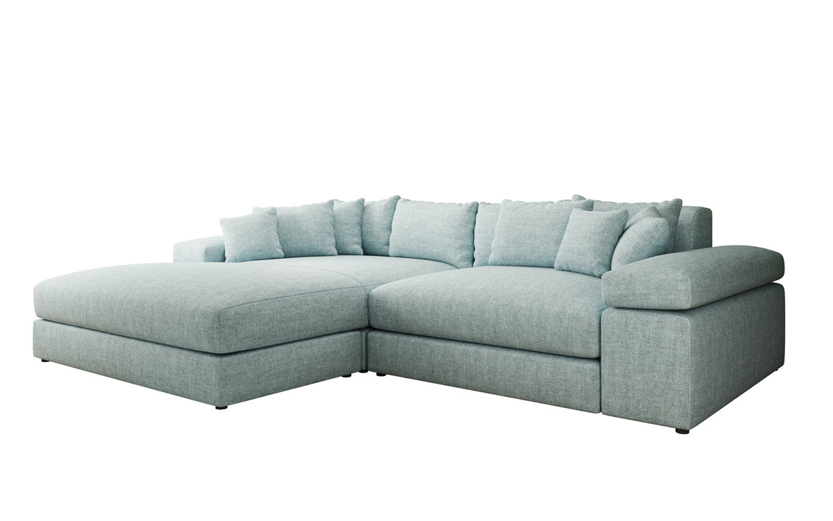 Designer corner sofa Bernardo with wide ottoman in linen look