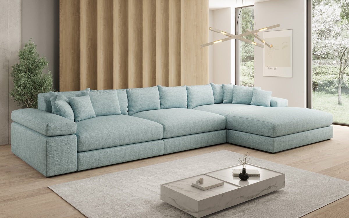 Designer corner sofa Bernardo Maxi with wide ottoman in linen look