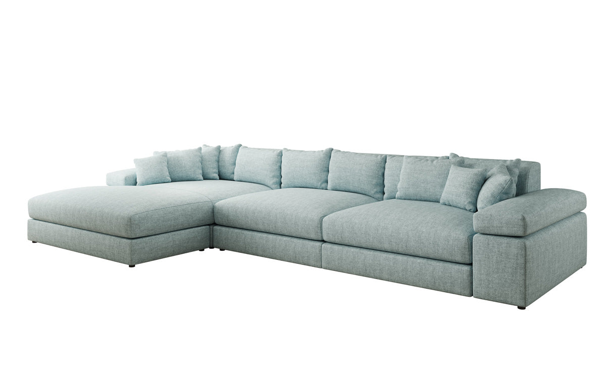 Designer corner sofa Bernardo Maxi with wide ottoman in linen look