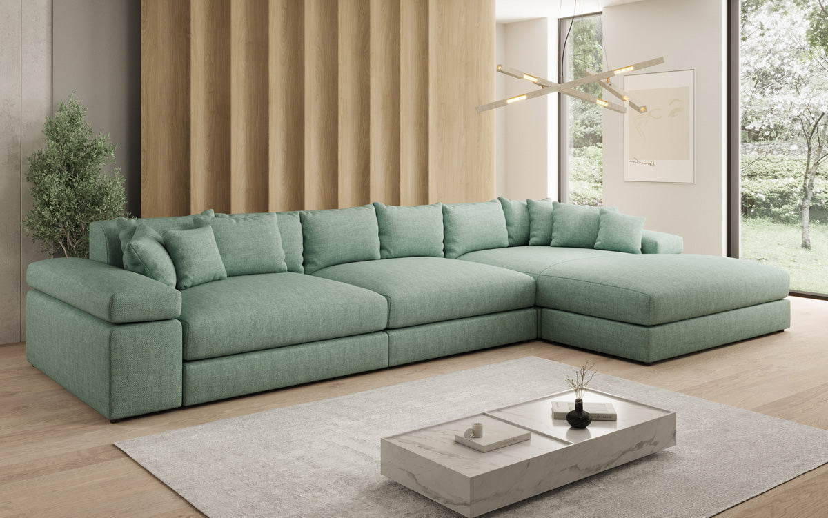 Designer corner sofa Bernardo Maxi with wide ottoman in linen look