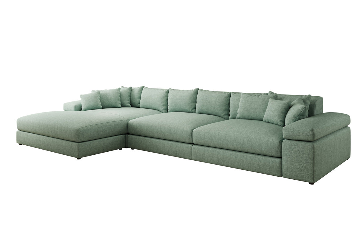Designer corner sofa Bernardo Maxi with wide ottoman in linen look
