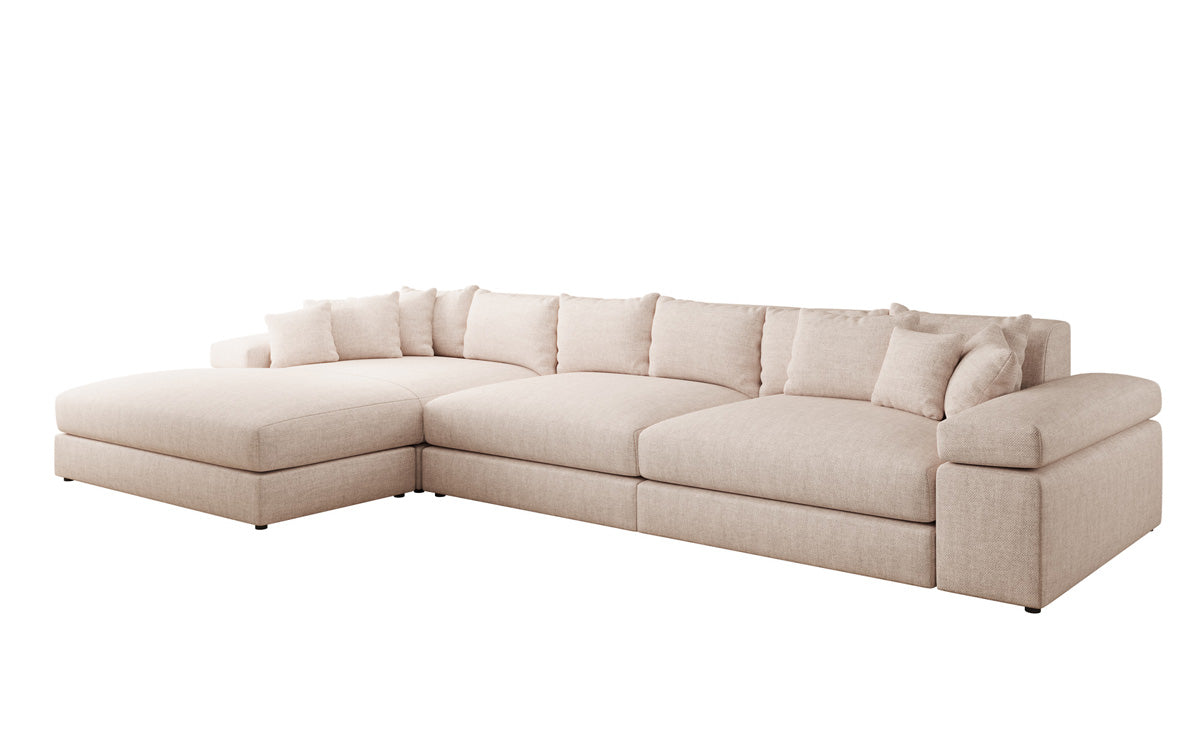 Designer corner sofa Bernardo Maxi with wide ottoman in linen look