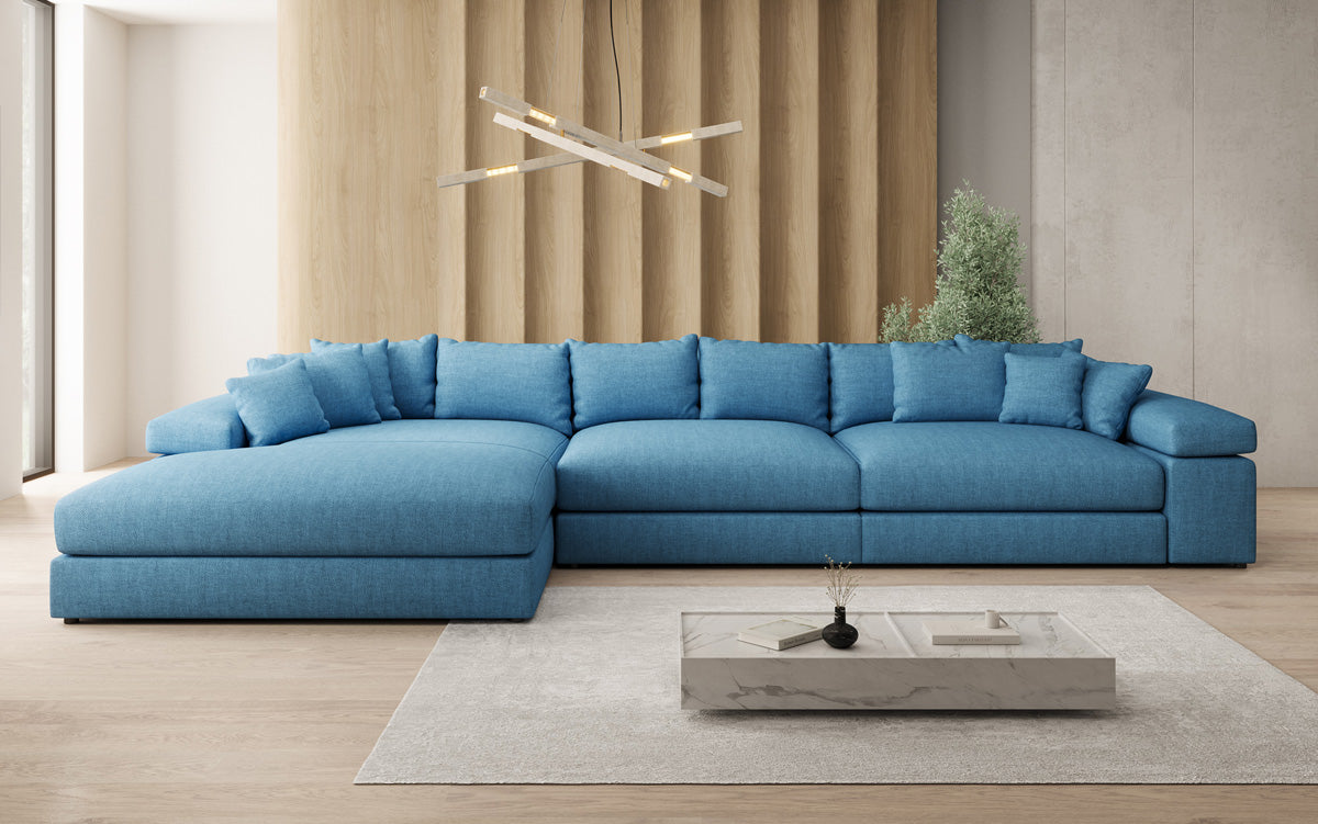 Designer corner sofa Bernardo Maxi with wide ottoman in linen look