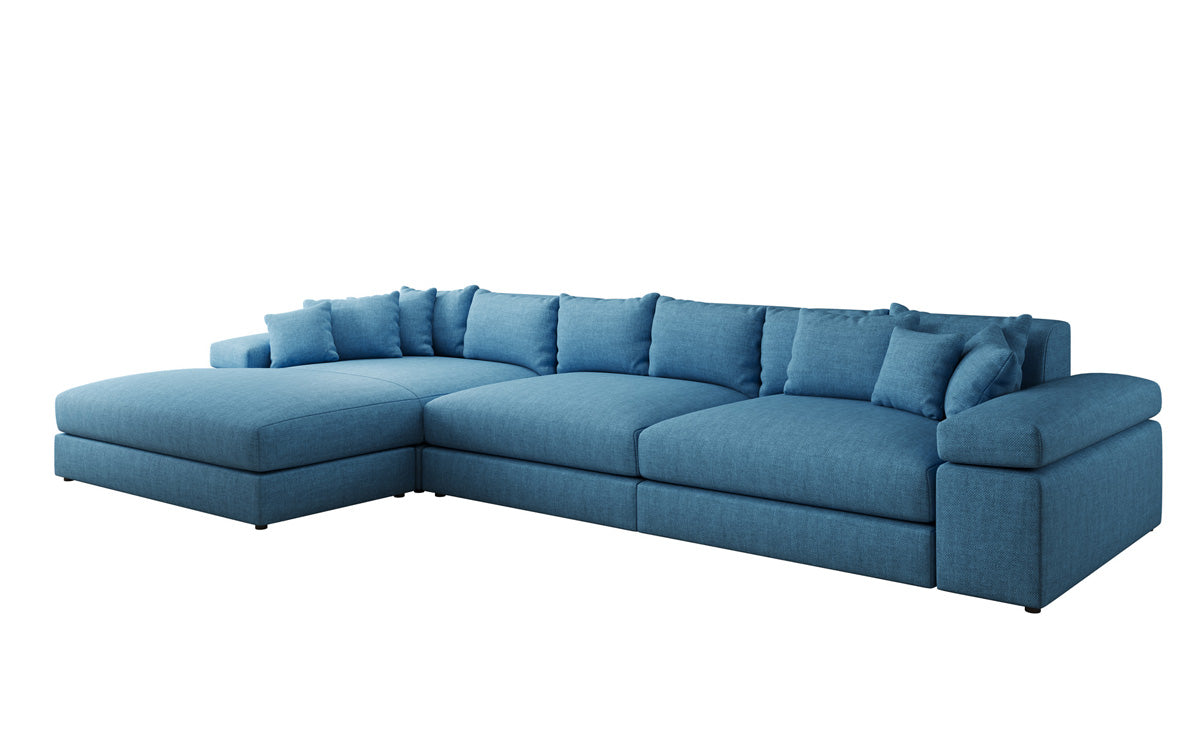 Designer corner sofa Bernardo Maxi with wide ottoman in linen look