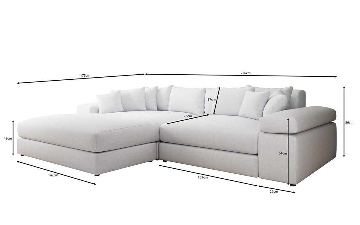 Designer corner sofa Bernardo with wide ottoman in linen look