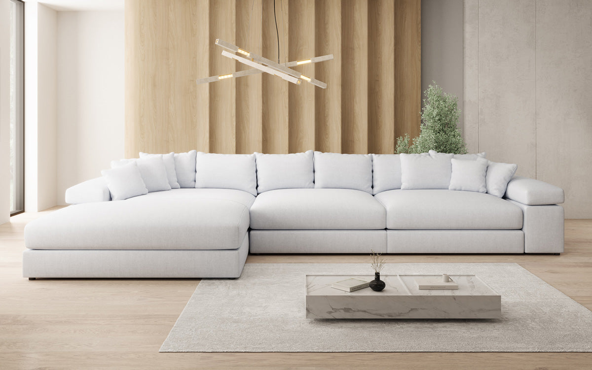 Designer corner sofa Bernardo Maxi with wide ottoman in linen look