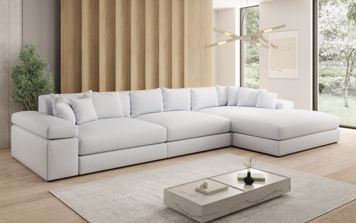 Designer corner sofa Bernardo Maxi with wide ottoman in linen look