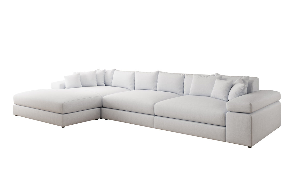 Designer corner sofa Bernardo Maxi with wide ottoman in linen look