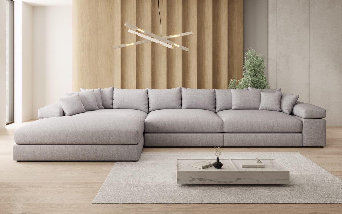 Designer corner sofa Bernardo Maxi with wide ottoman in linen look