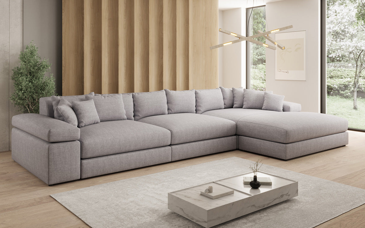 Designer corner sofa Bernardo Maxi with wide ottoman in linen look