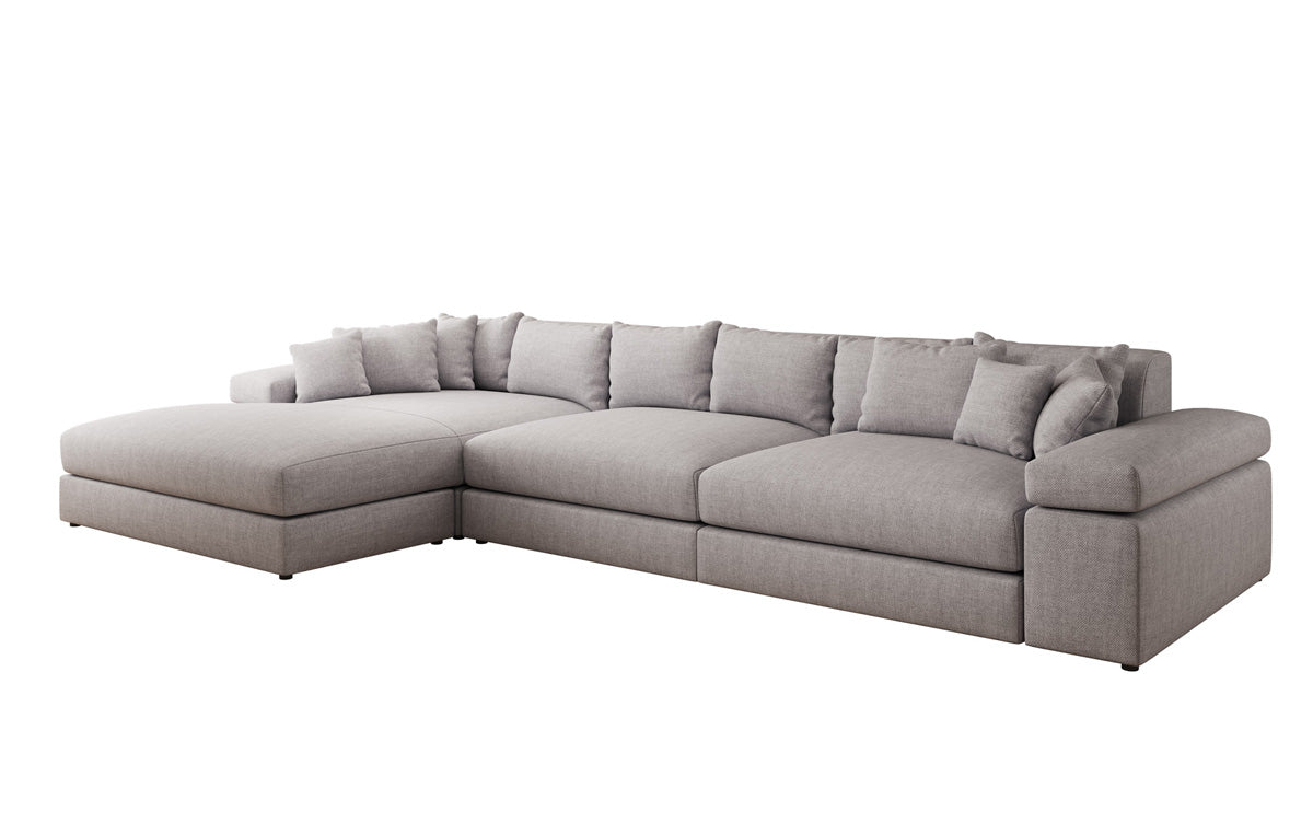 Designer corner sofa Bernardo Maxi with wide ottoman in linen look