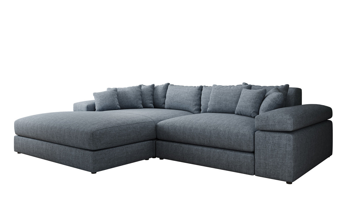 Designer corner sofa Bernardo with wide ottoman in linen look