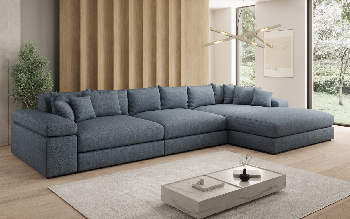 Designer corner sofa Bernardo Maxi with wide ottoman in linen look