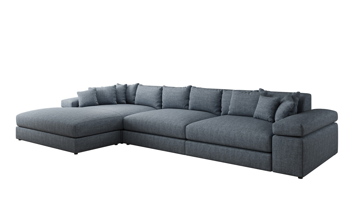 Designer corner sofa Bernardo Maxi with wide ottoman in linen look