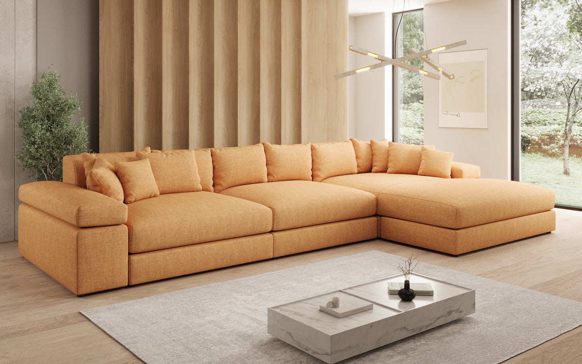 Designer corner sofa Bernardo Maxi with wide ottoman in linen look